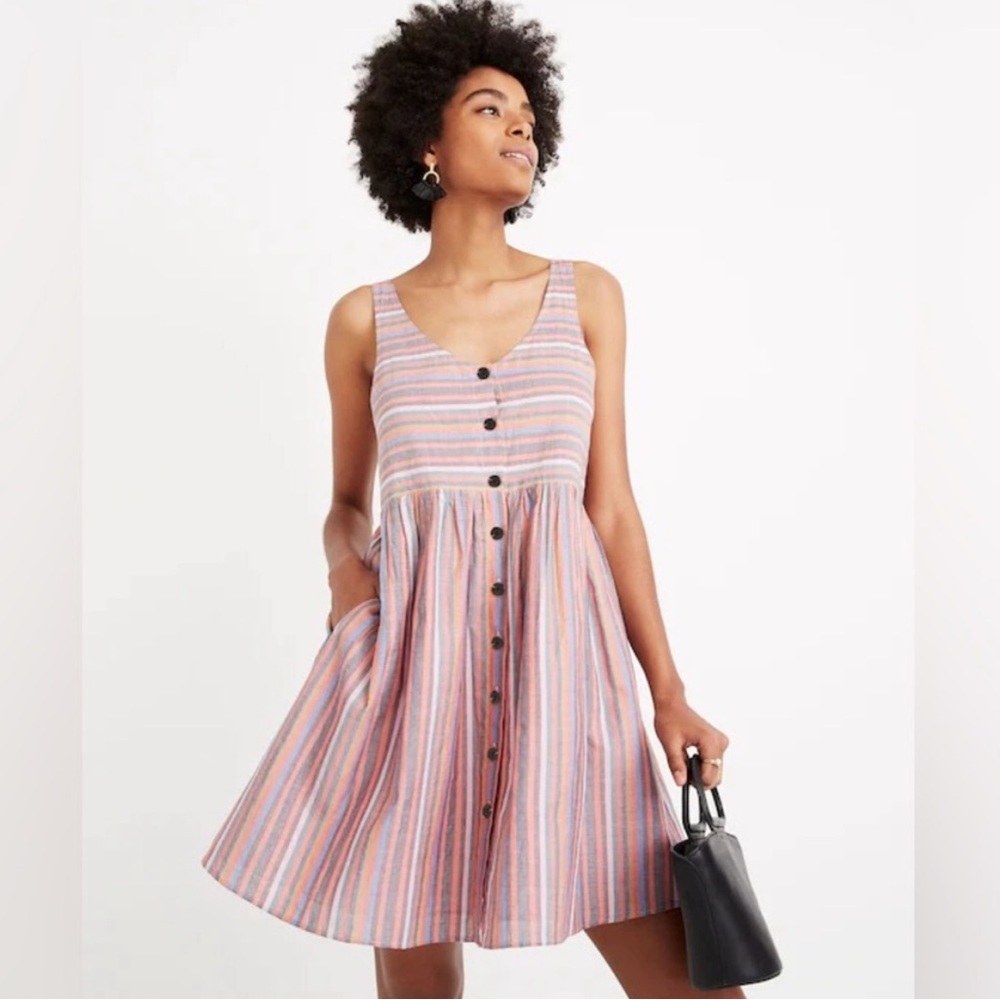Madewell Scoop Neck Tank Dress in Rainbow Stripe